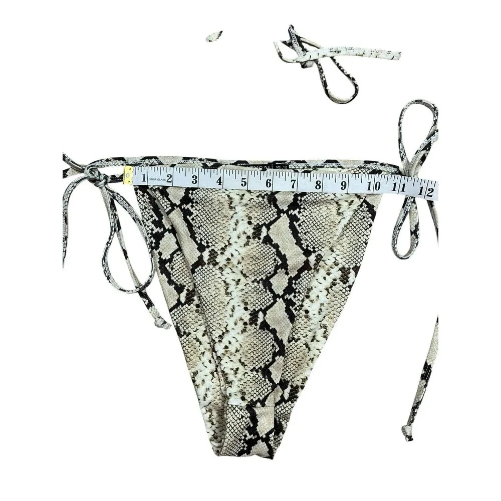 Nasty Gal Snake Print Black/Beige 2-Piece Bikini Tie Front Top Tie Side Bottom 8